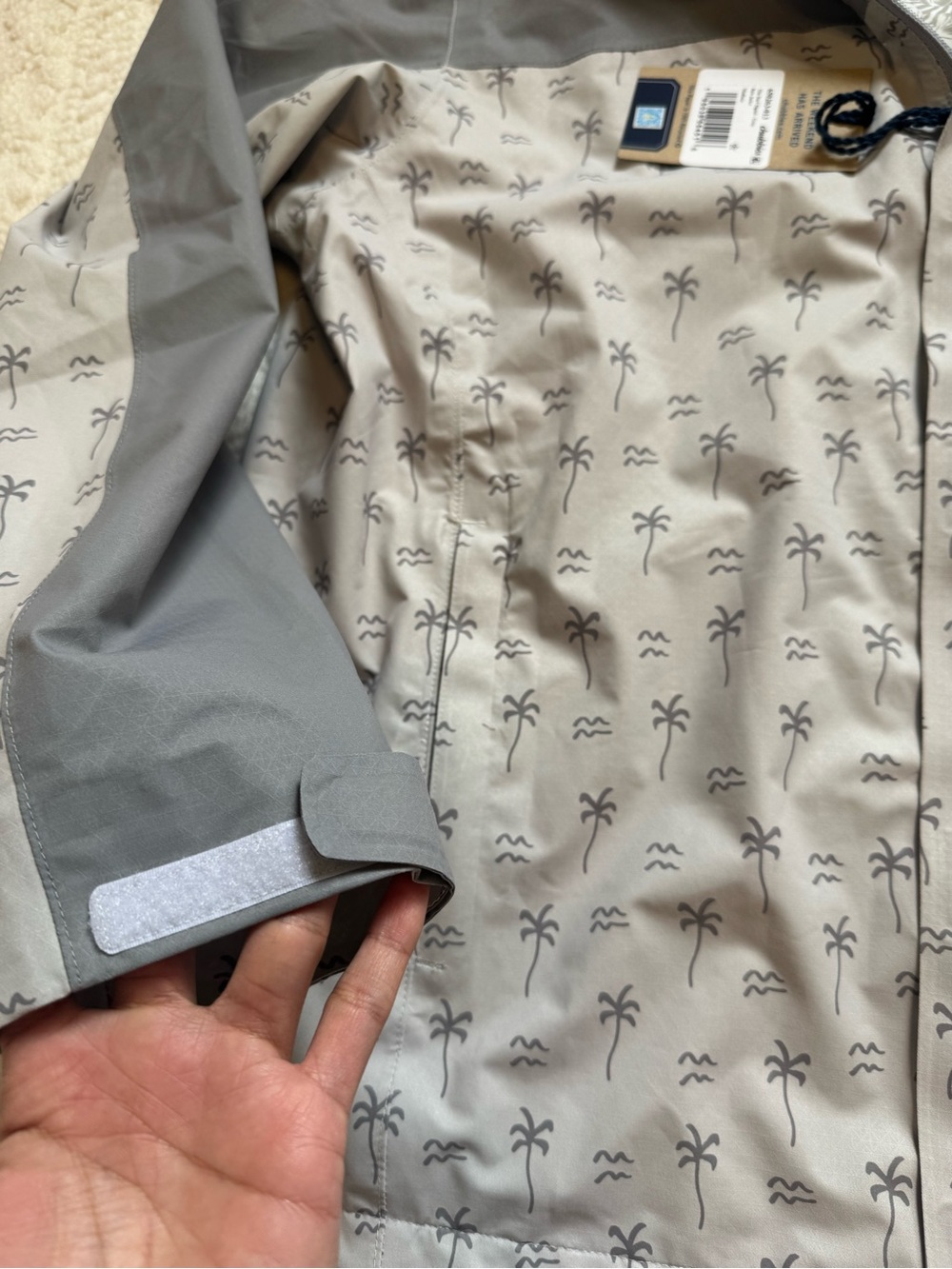 Chubbies palm tree print rain jacket Hooded Light Gray The Surf Signal Medium - Picture 5 of 12